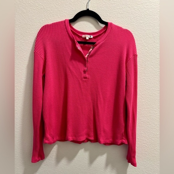 Sundry Pink Thermal Stripe Trim Henley Shirt, Size 1 or S - Picture 1 of 5